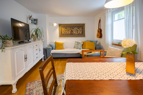 Das Wohnzimmer in der Ferienwohnung Bauland in Paulas Ferienhaus