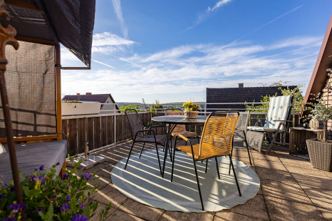 Der Balkon der Ferienwohnung Odenwald in 74722 Buchen (Odenwald). 