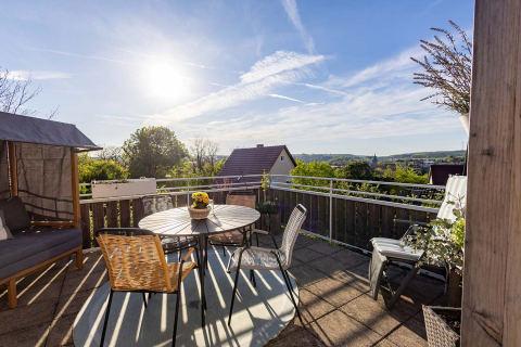 Der Balkon der Ferienwohnung Odenwald in 74722 Buchen (Odenwald). 