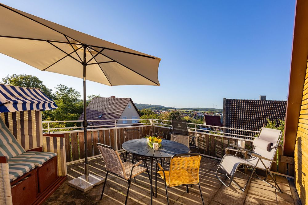 Der Balkon in der Ferienwohnung Odenwald in Buchen. 